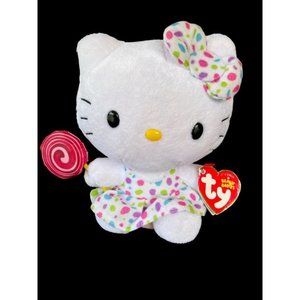 NWT SANRIO HELLO KITTY TY BEANIE POLKA DOT DRESS LOLLIPOP PLUSH 7" TALL